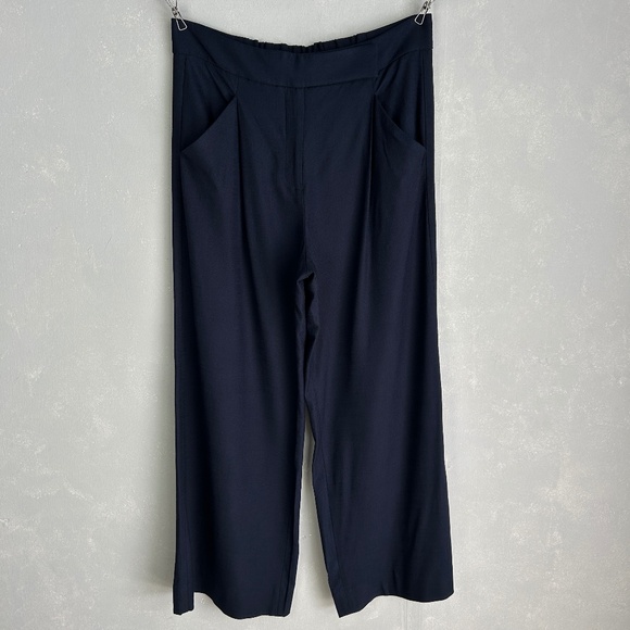 Veronica Beard size 16 Marbeau pant navy wide leg pleated full length high rise - Picture 1 of 14